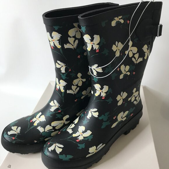 New Black Floral Vicki Mid Calf Waterproof Rain Boots ~ A New Day Size 7 - Picture 4 of 11